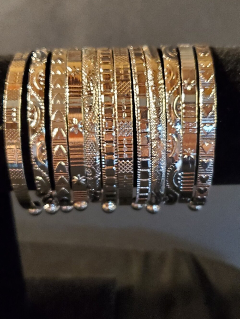 Complete 12-Piece Silver-Tone Stackable Bangle Set - Textured Boho Stack - Picture 2 of 9